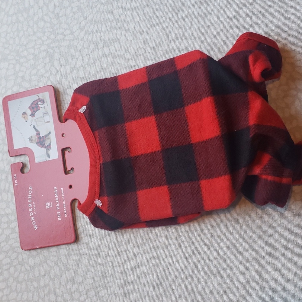 Red and Black Buffalo Plaid Pet Pajamas XS - New